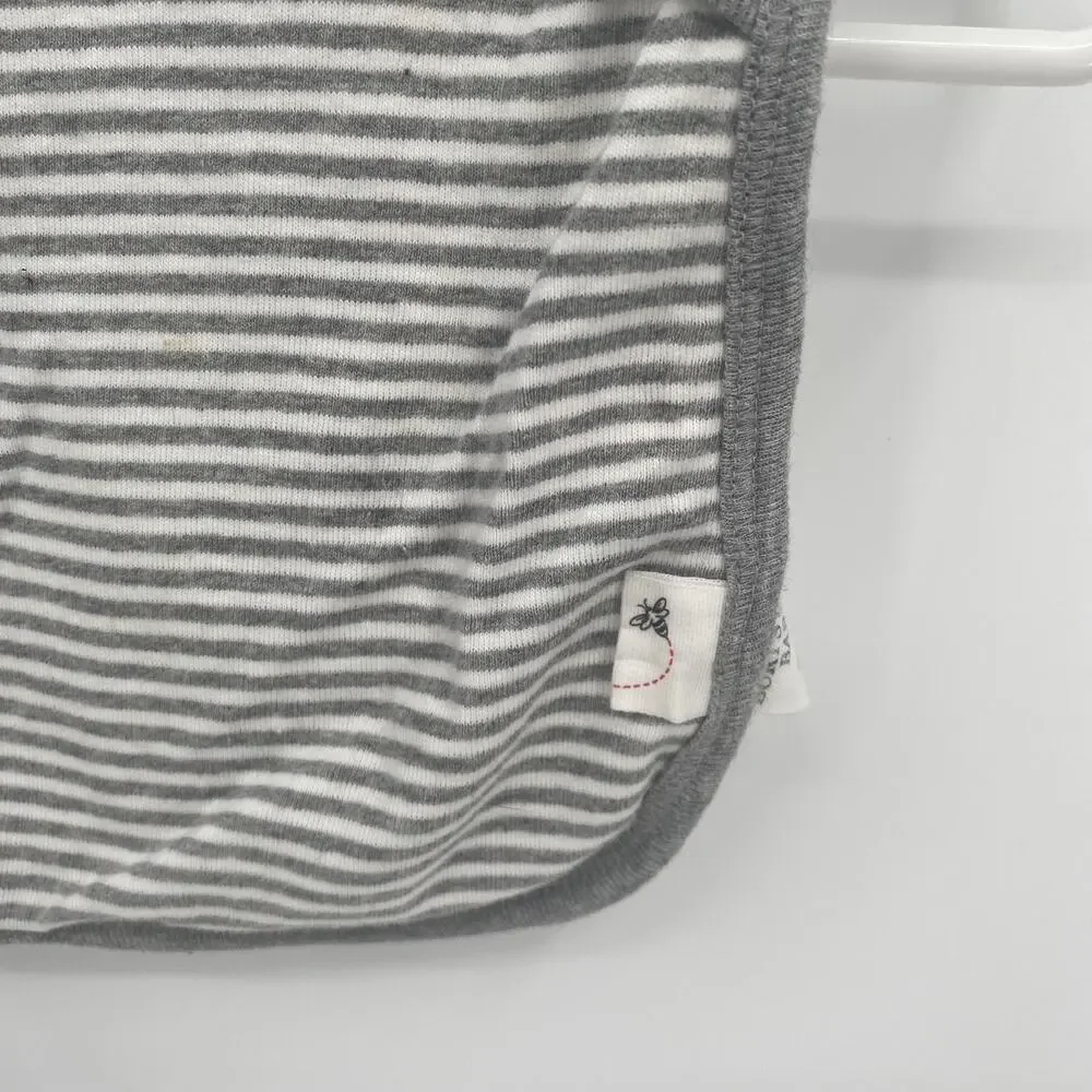 Burt's Bees Baby One Size Gray Striped Pullover Bib Terry Cloth Back Foldover